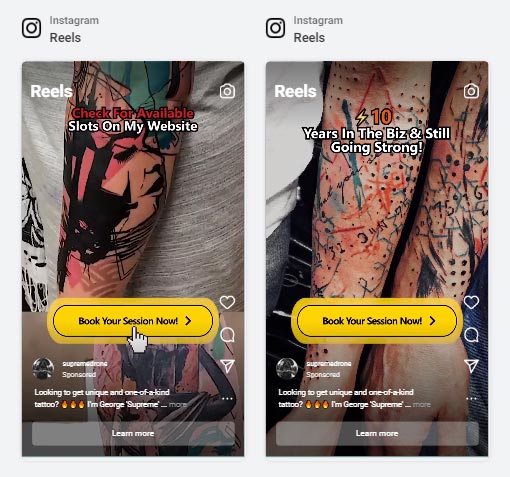 Tattoo Marketing Ad Example with Call to Action Button
